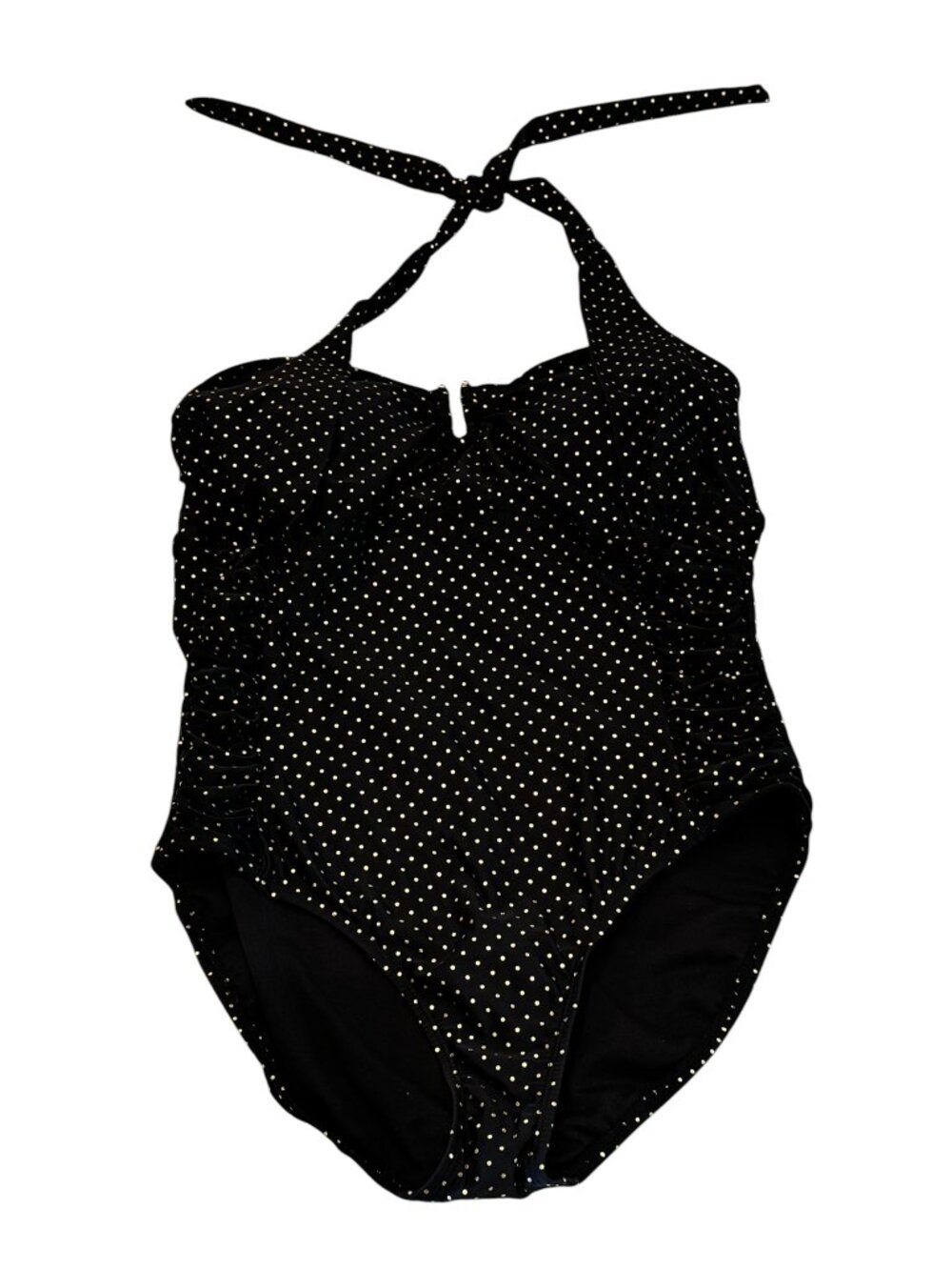 Pure Energy Black Gold Dot Halter One Piece Swimsuit Size 18W Like New